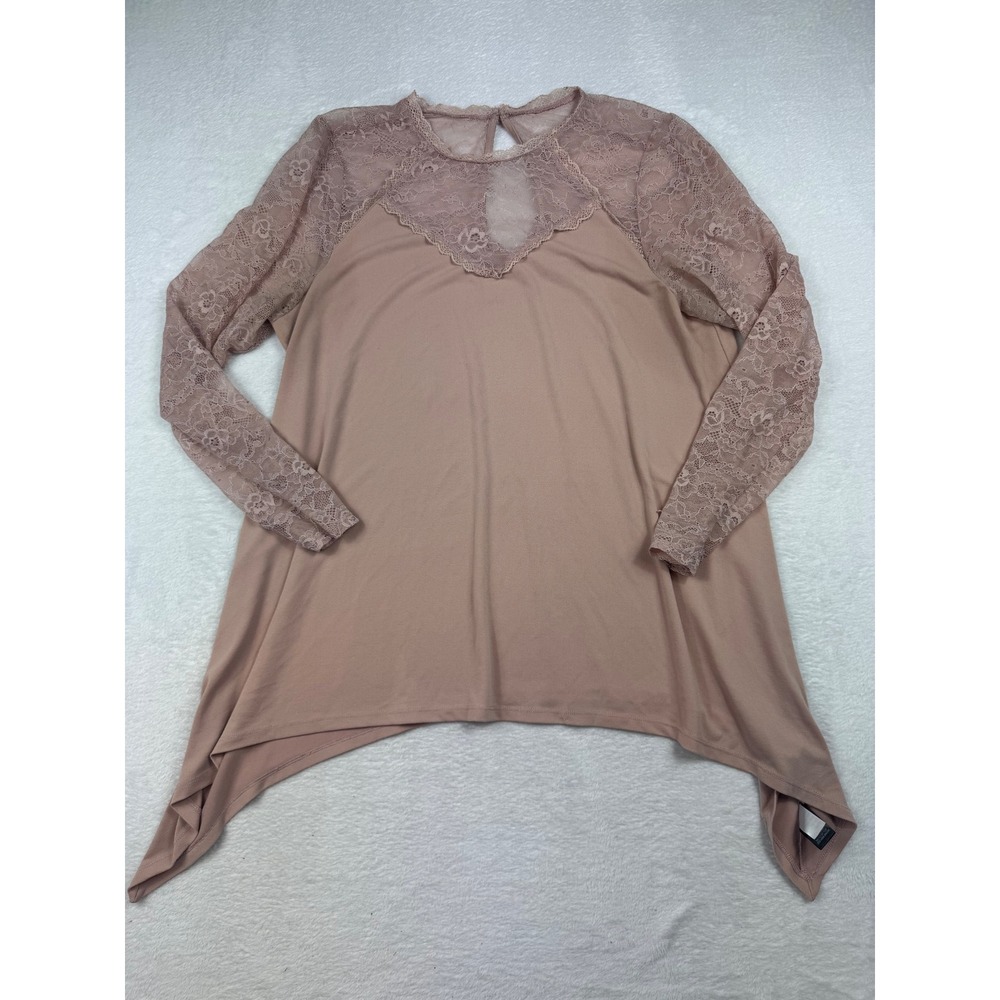 Torrid Womens Plus Size 1 Dusty Rose Lace Long Sleeve Sharkbite Hem Top Blouse